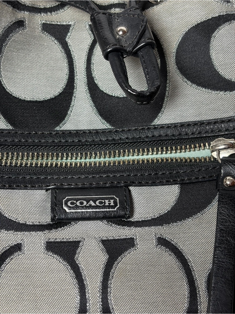 Coach Signature Canvas Shoulder Bag in Black and Gray - Picture 7 of 7
